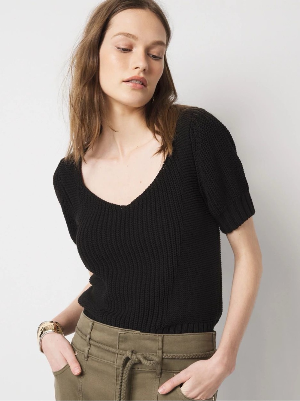 WHBM Knit Short Sleeve Black Women’s Sweater Size XL NWT